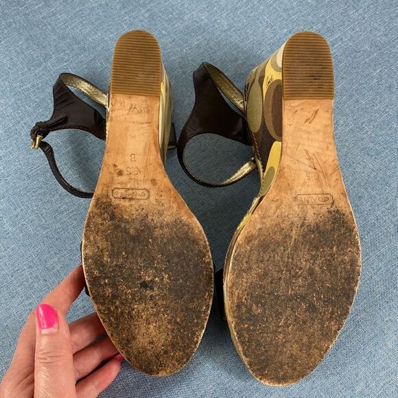Coach Black Monogram Scribble Klara Wedge Sandals size 9.5 B - Picture 8 of 10